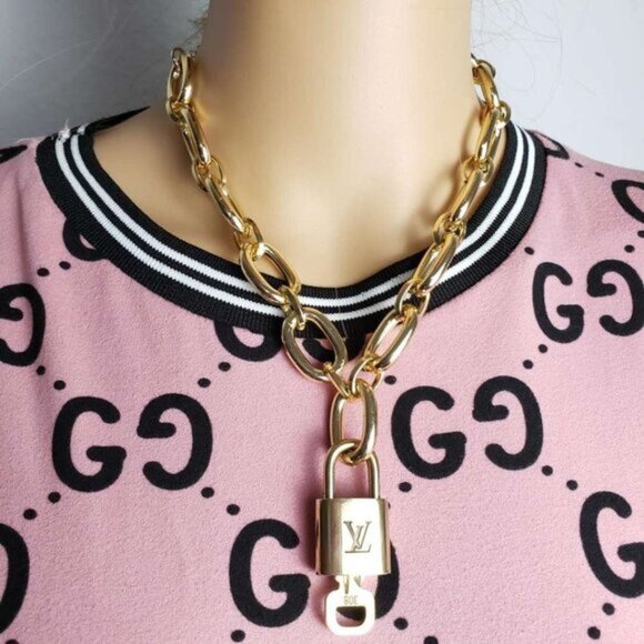 Authentic Louis Vuitton Lock and Key Gold Color with Gold Plated Chain Necklace - Picture 2 of 14
